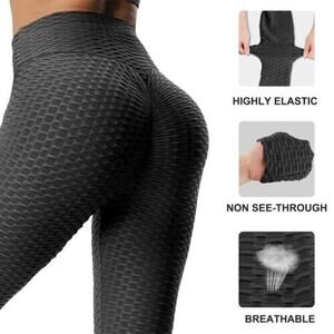 Tik-Tok Leggings High Waisted Anti Cellulite Butt Lift Workout Gym Small Gray
